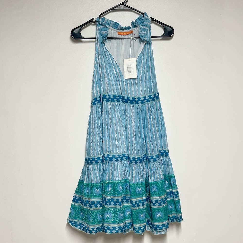 NWT Oliphant Sleeveless Tiered Marley Blue Short Dress Sz XS